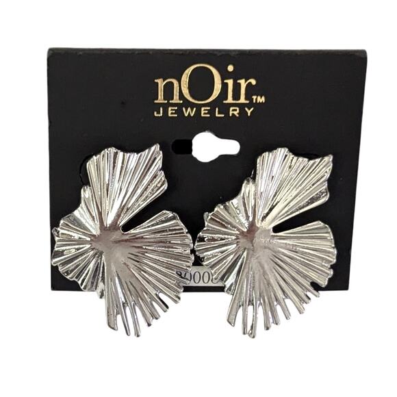 nOir Beveled Rippled Silver Tone Statement Earrings - Picture 1 of 3